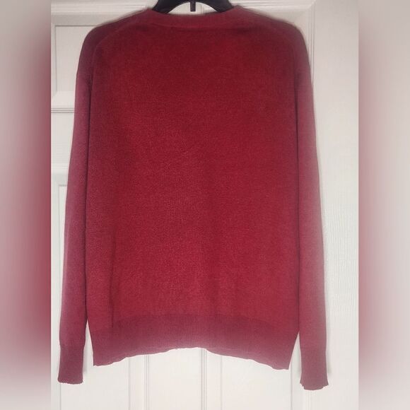 Moda International L Silk Cashmere Button Up Cardigan Womens  Burgundy Sweater - Picture 2 of 5